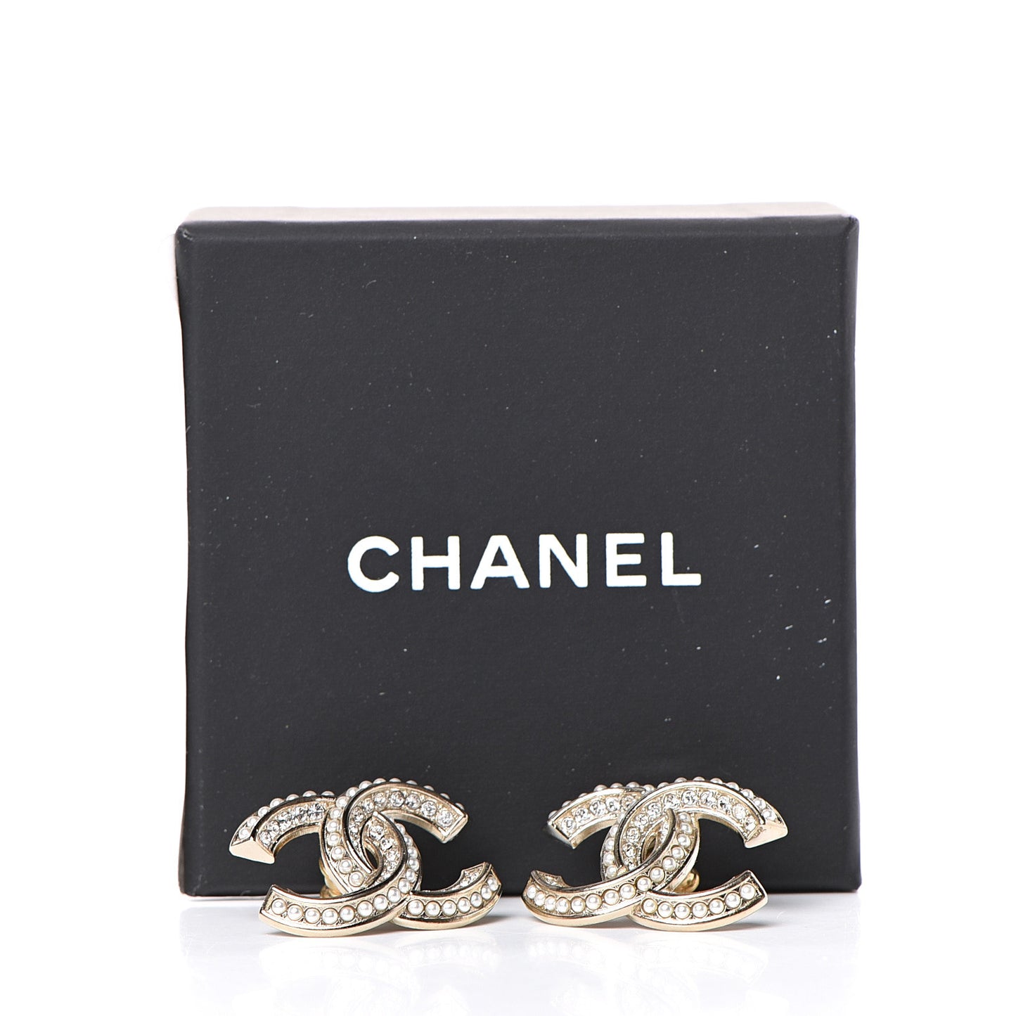 Crystal Pearl CC Earrings Light Gold