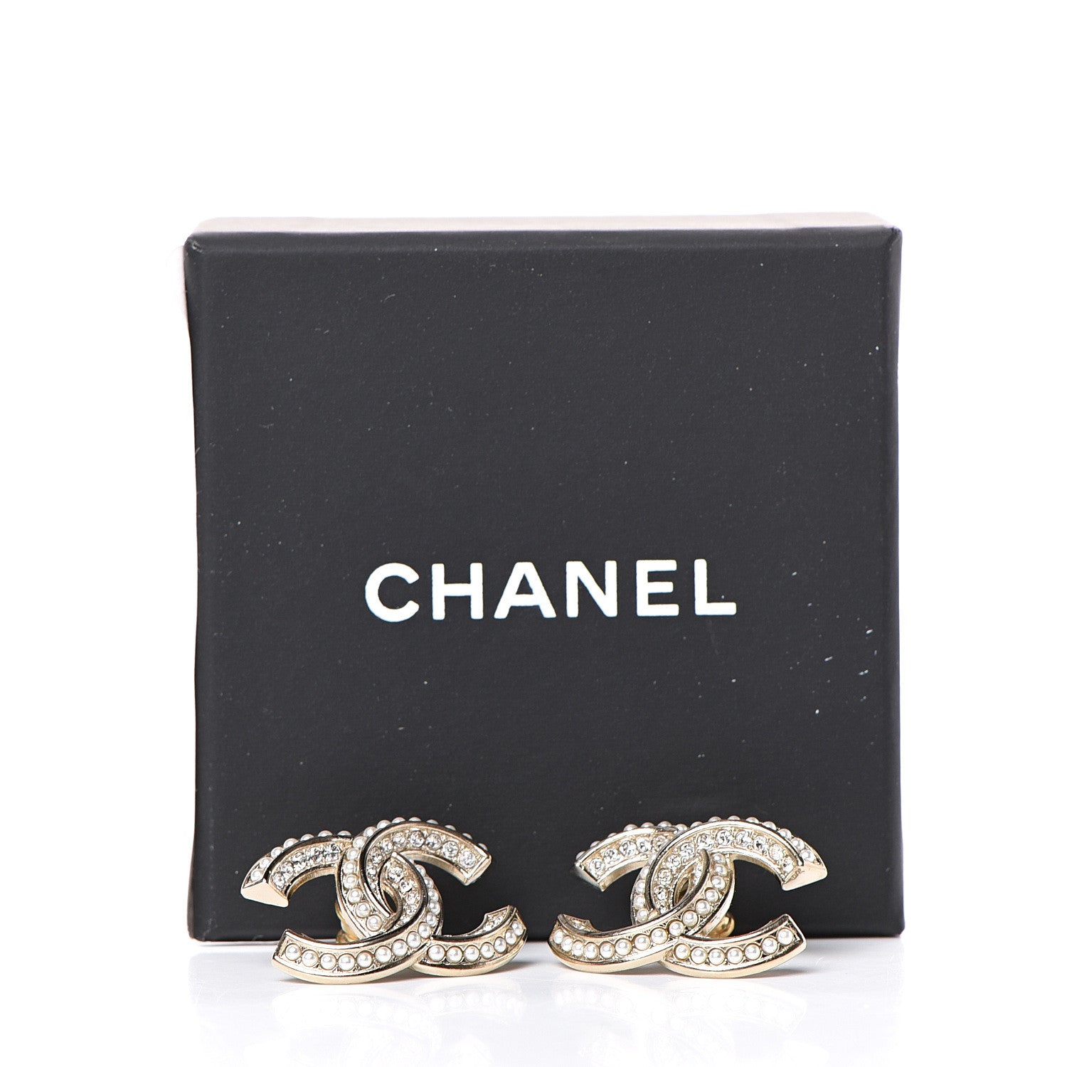 Chanel Crystal Pearl CC Earrings Light Gold 5 of 5