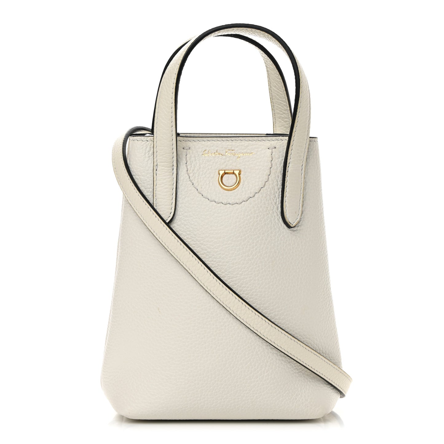 Tumbled Calfskin Gancini Mini Bag White