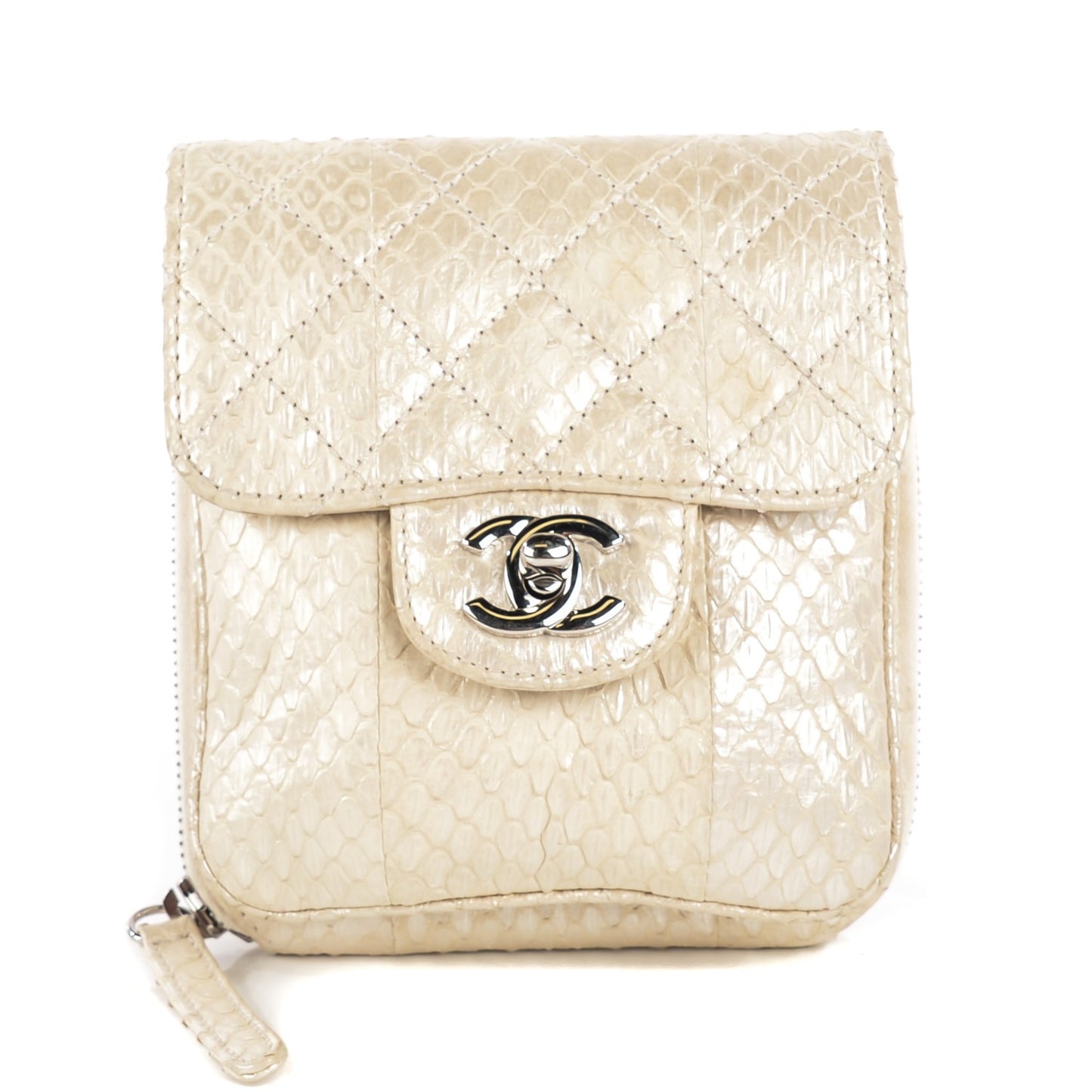 Iridescent Python Quilted Mini Flap WOC Light Gold