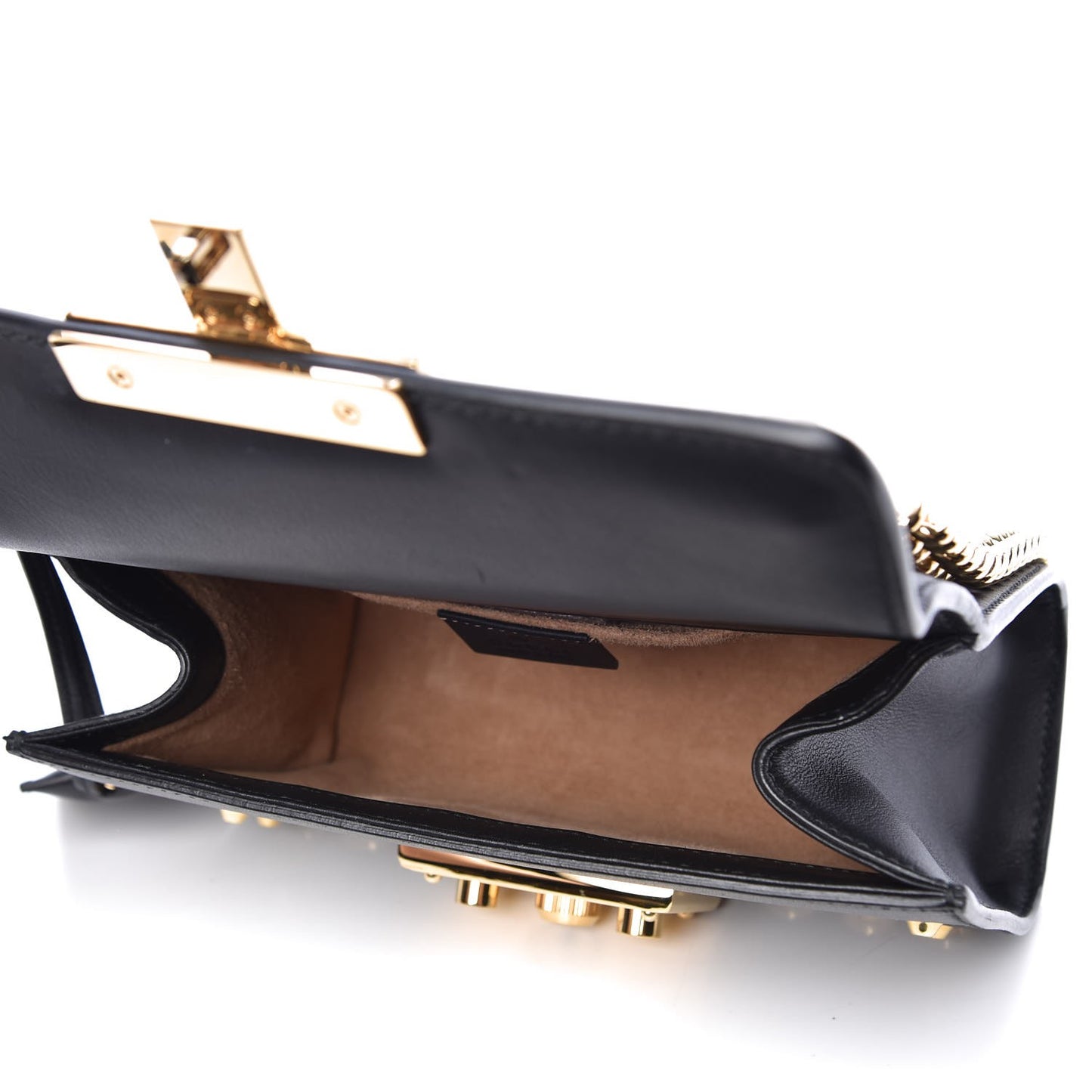 Calfskin Studded Small Padlock Shoulder Bag Black