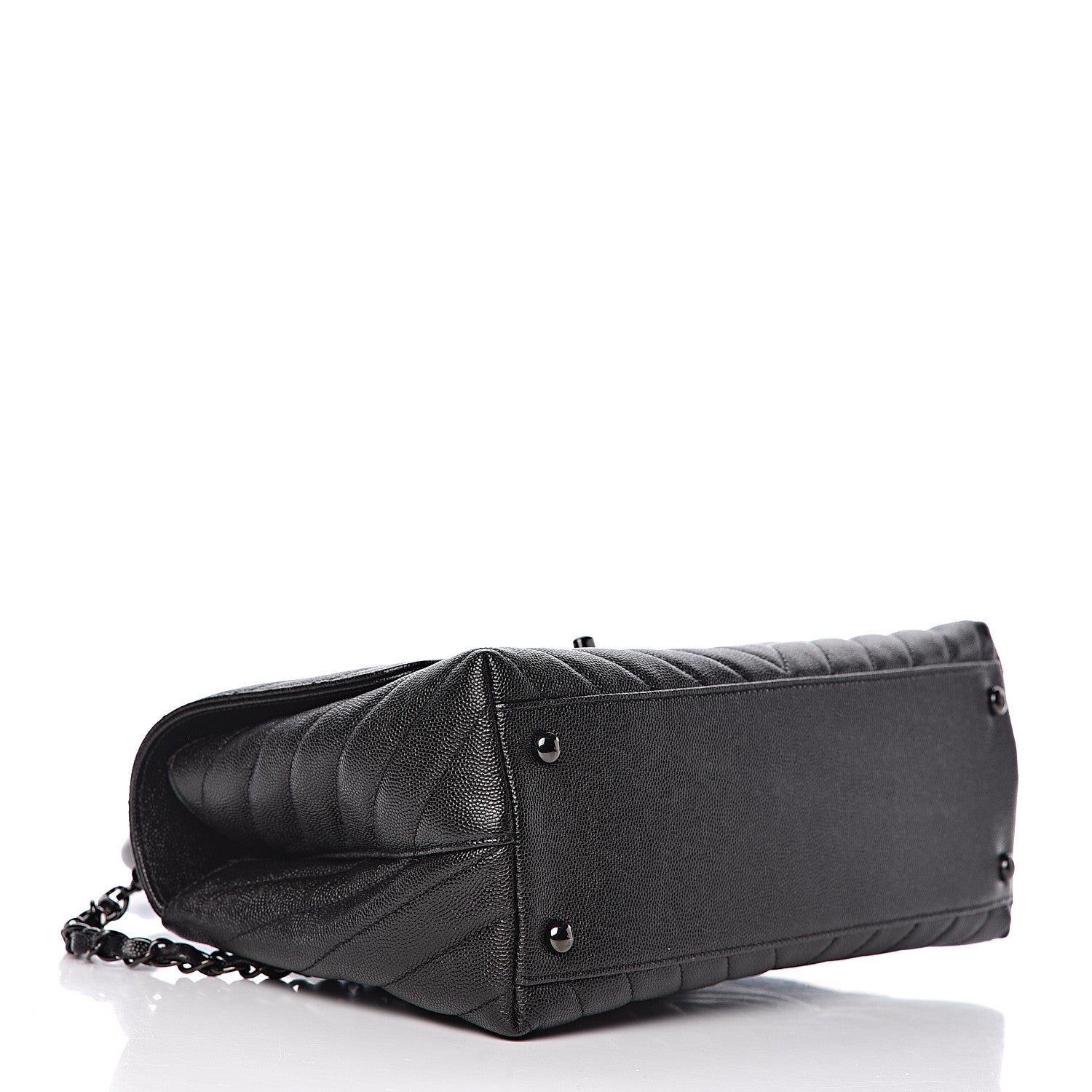 Chanel Caviar Chevron Quilted Small Coco Handle Flap So Black 5 of 11