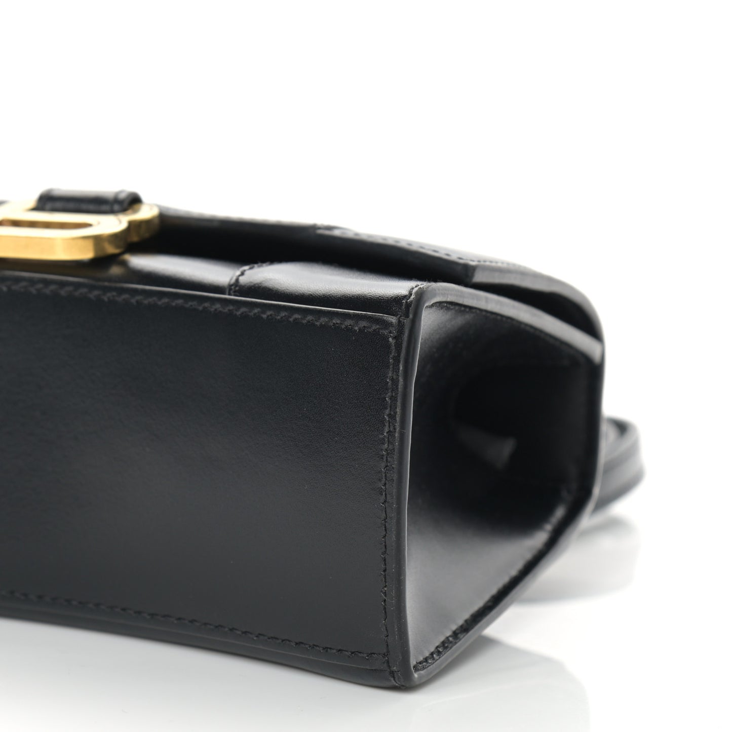 Shiny Box Calfskin Hourglass Top Handle Bag XS Black