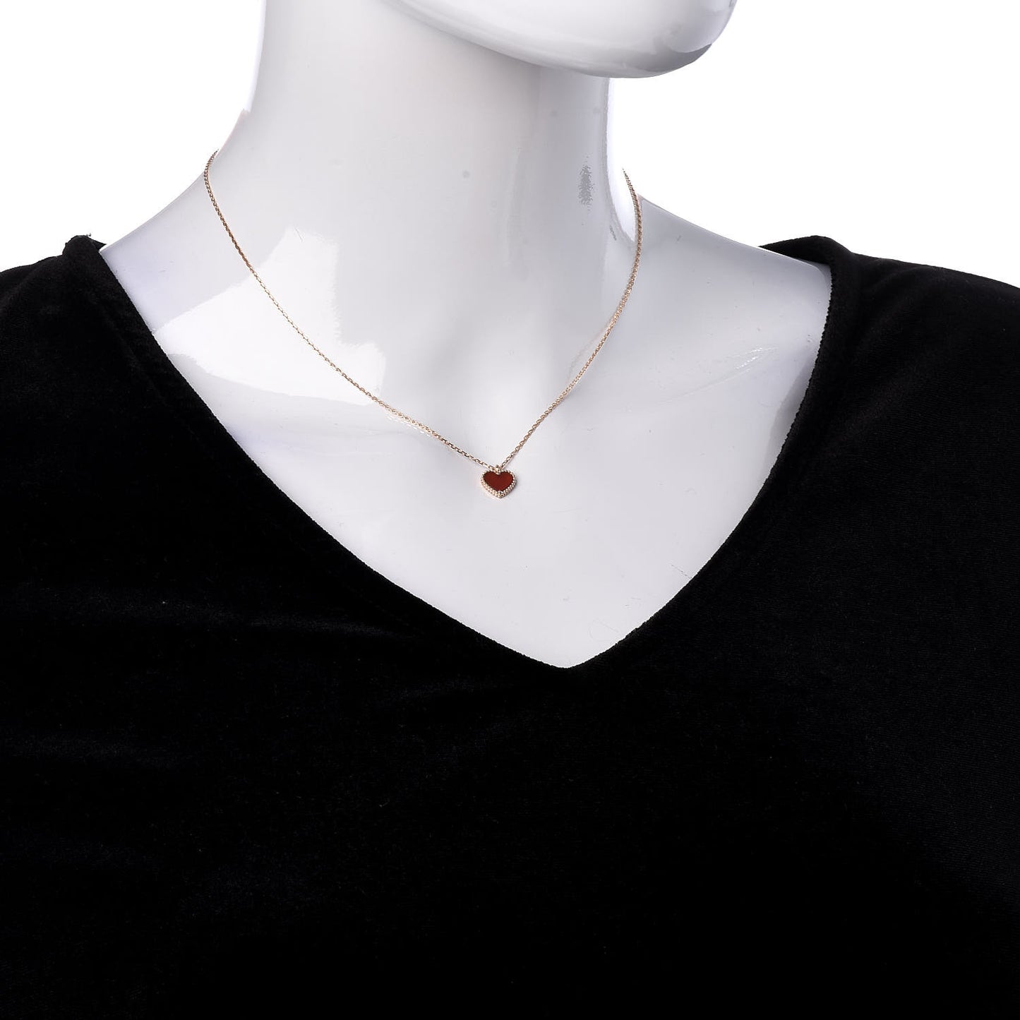 18K Rose Gold Carnelian Sweet Alhambra Heart Pendant Necklace