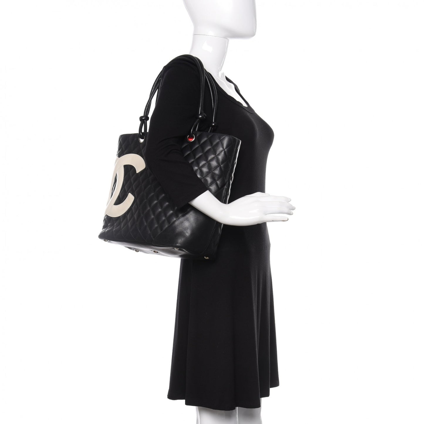 Calfskin Quilted Large Cambon Tote Black White