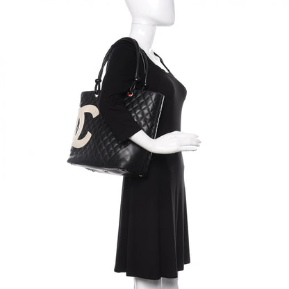 Chanel Calfskin Quilted Large Cambon Tote Black White 2 of 10