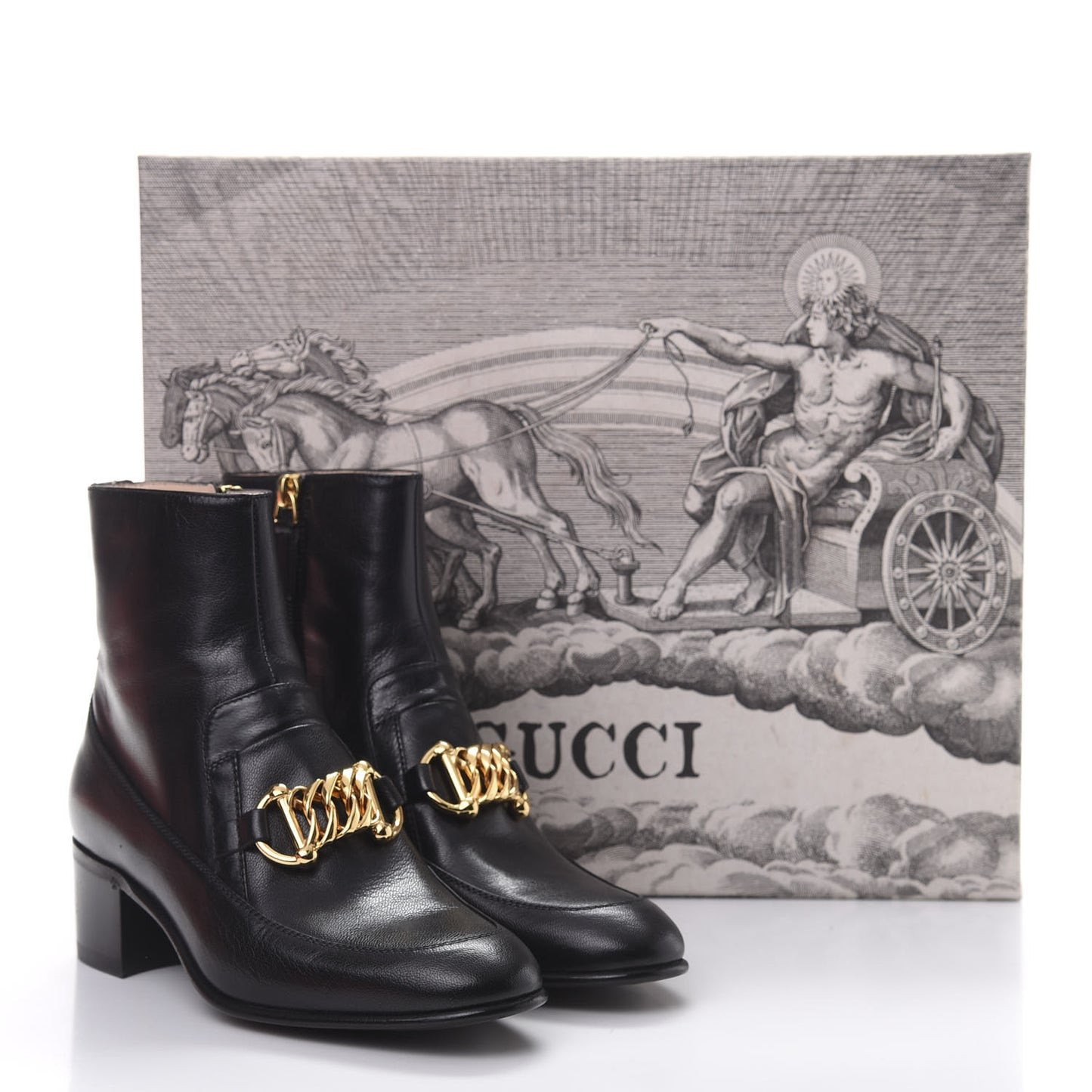 Goatskin Kitten Chain Horsebit Ankle Boots 36 Black
