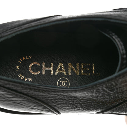 Chanel Shiny Crumpled Lambskin CC Lace Up Oxfords 36.5 Black 8 of 8