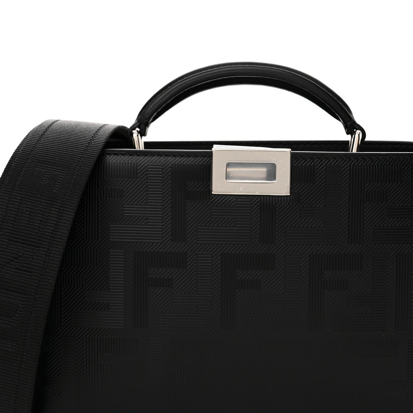Calfskin Striped Texture FF Peekaboo I See U X Cross Satchel Black