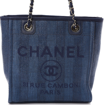 Chanel Mixed Fibers Striped Mini Deauville Tote Navy Blue 7 of 9