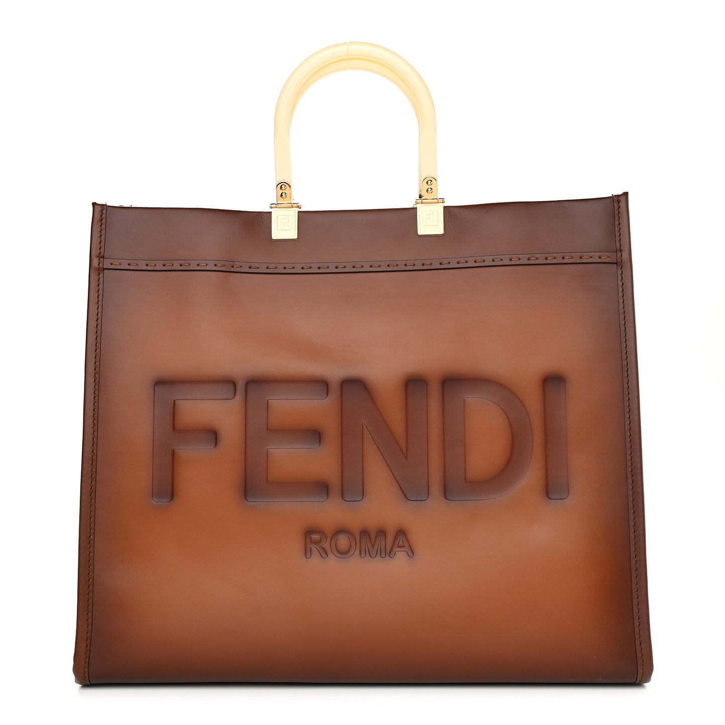 Vitello King Tamponato Plexiglass Logo Embossed Large Fendi Sunshine Shopper Tote Cuoio