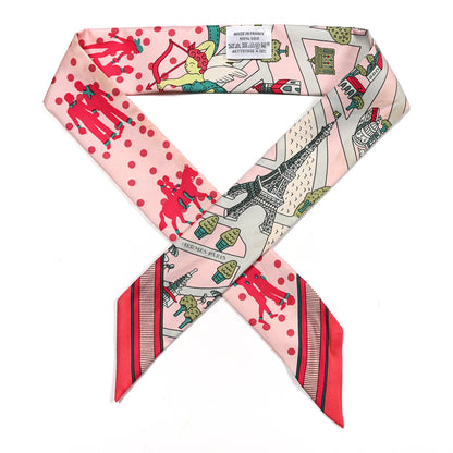 Hermes Silk Les Nouveaux Amoureux de Paris Twilly Rose Pale Vert Rose 1 of 6