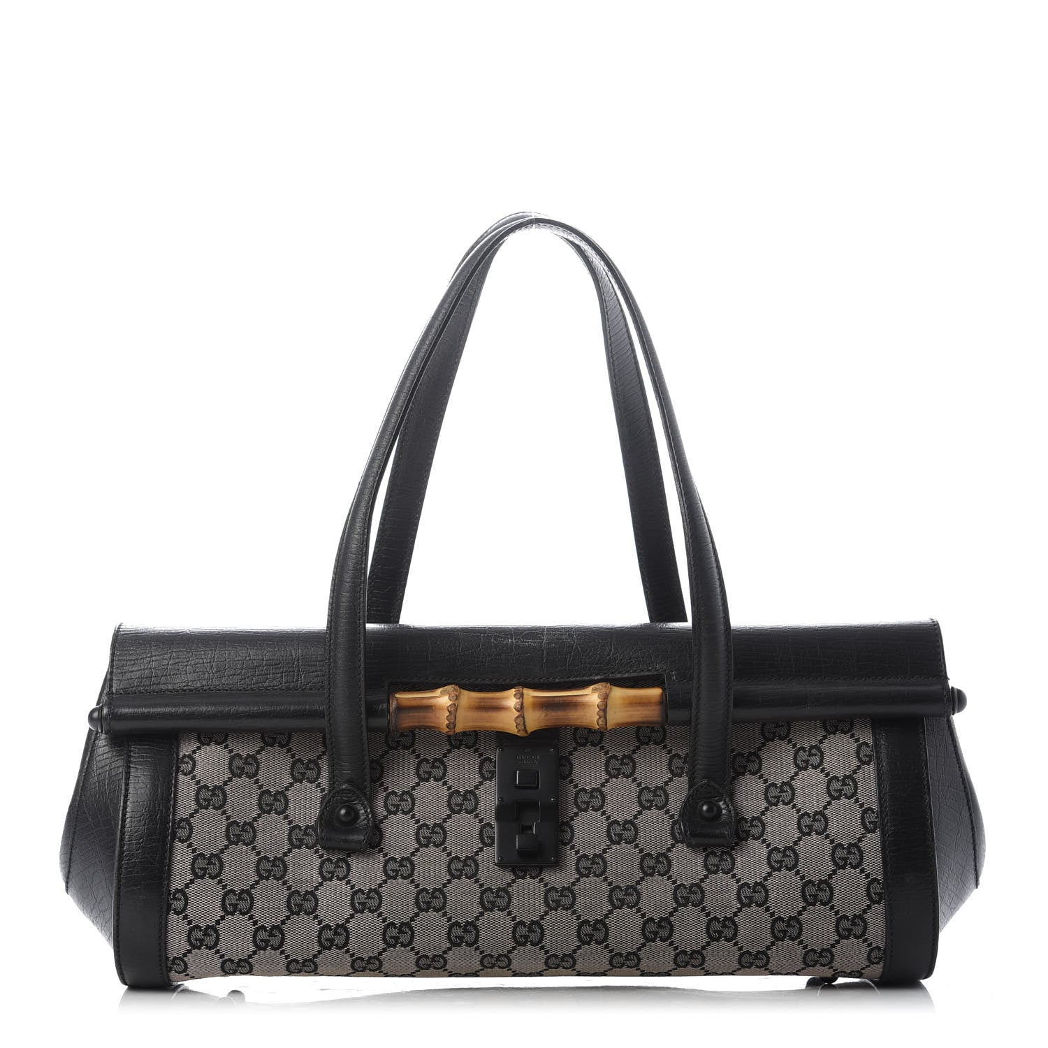 Gucci Monogram Bamboo Bullet Satchel Black 1 of 10