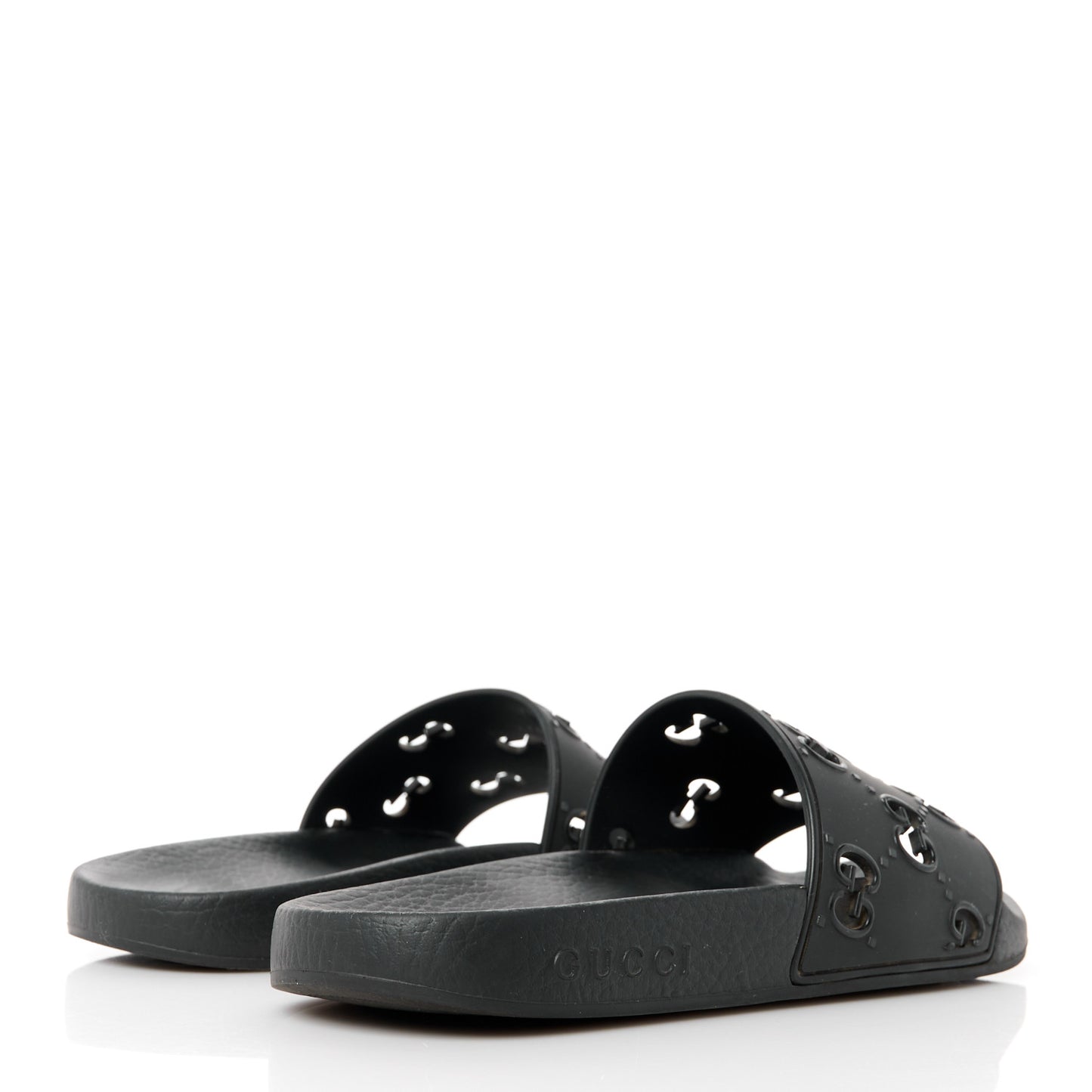 Rubber GG Monogram Perforated Womens Slide Sandals 37 Black