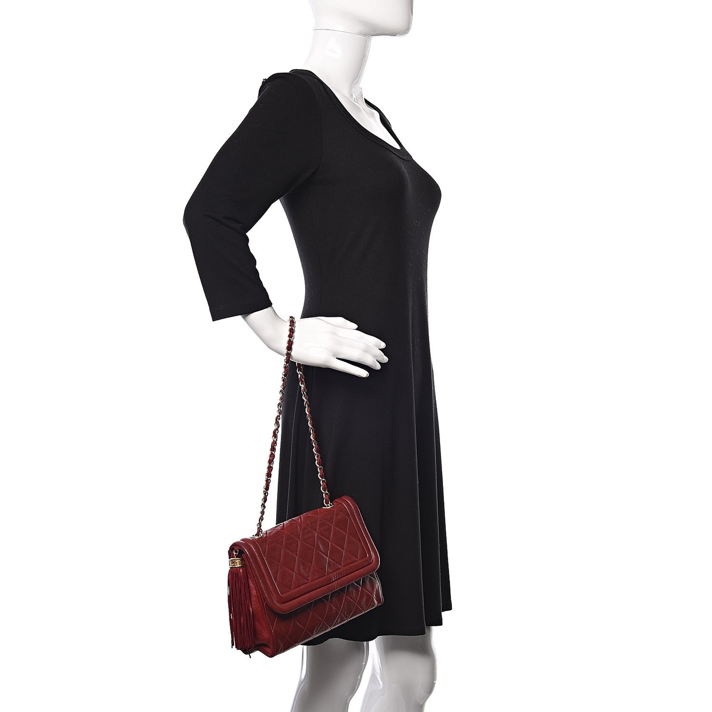 Lambskin Quilted Tassel Shoulder Flap Bag Red