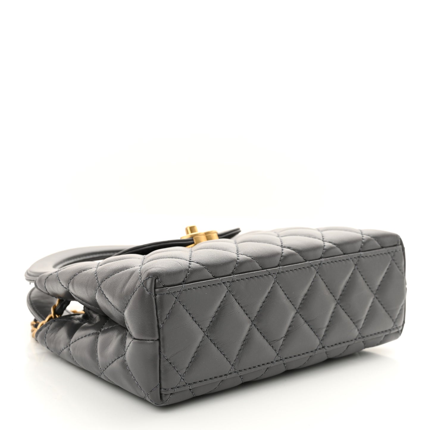 Shiny Aged Calfskin Quilted Nano Kelly Shopper Grey