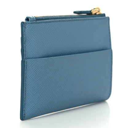 Prada Saffiano Metal Zip Card Holder Blue 3 of 7