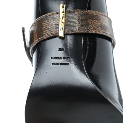 Fendi Glossy Neoprene Glazed Fabric FF FFrame Court Mary Jane Pumps 35 Black Tobacco Moro 7 of 7