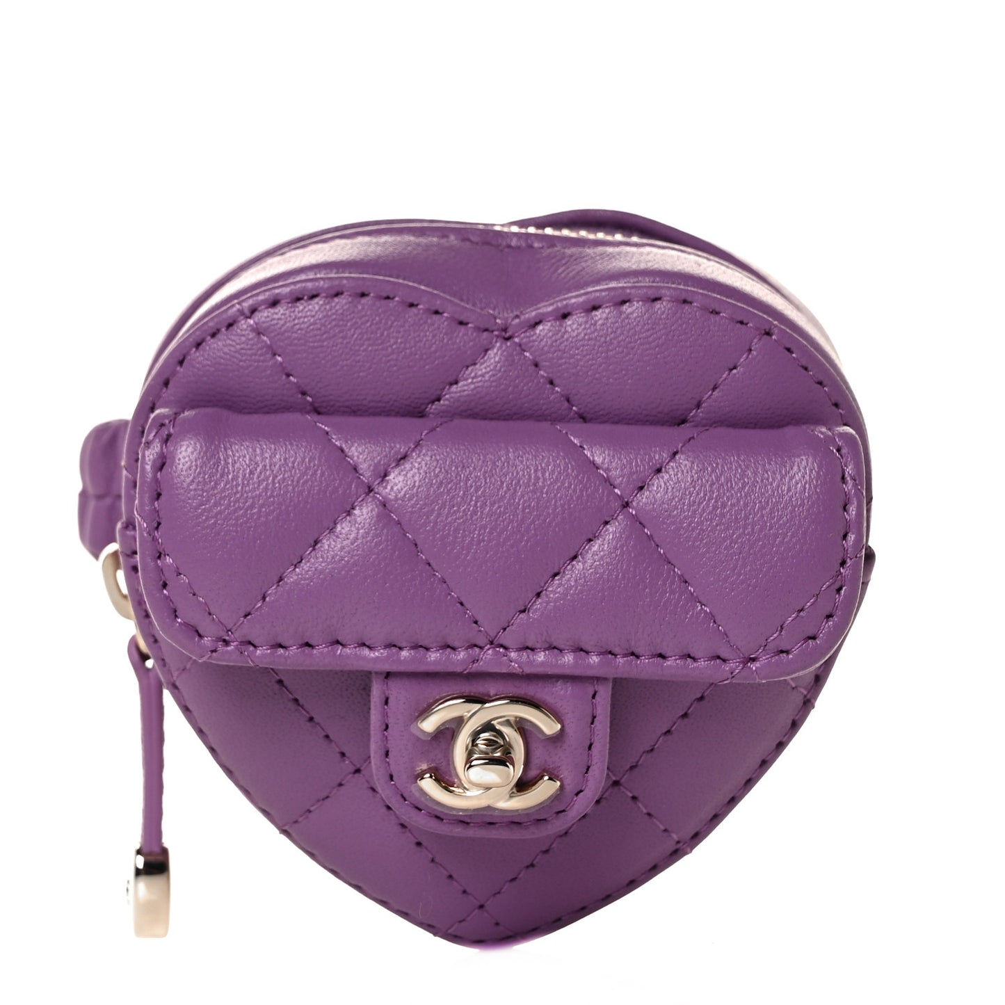 Lambskin Quilted CC In Love Heart Zipped Arm Coin Purse Purple