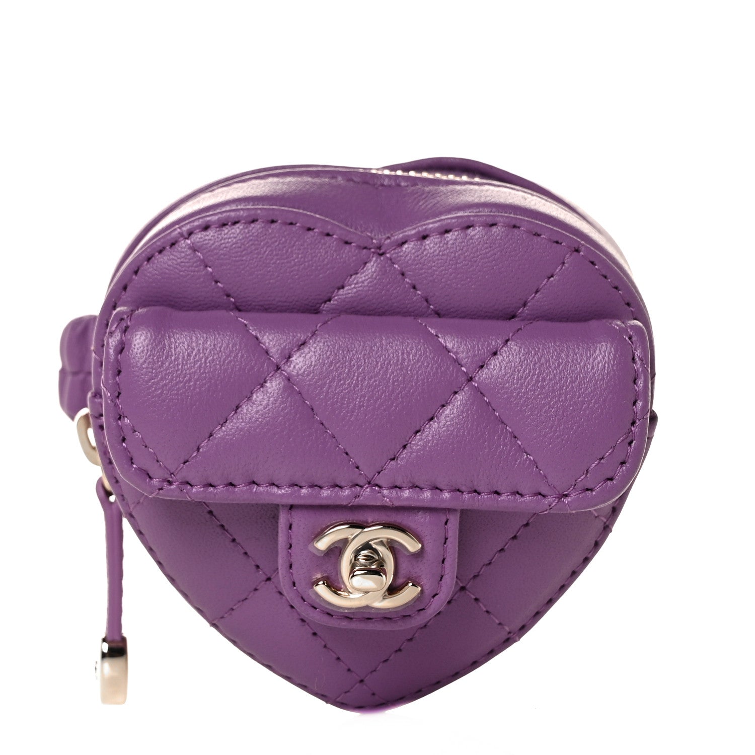 Chanel Lambskin Quilted CC In Love Heart Zipped Arm Coin Purse Purple 1 of 9