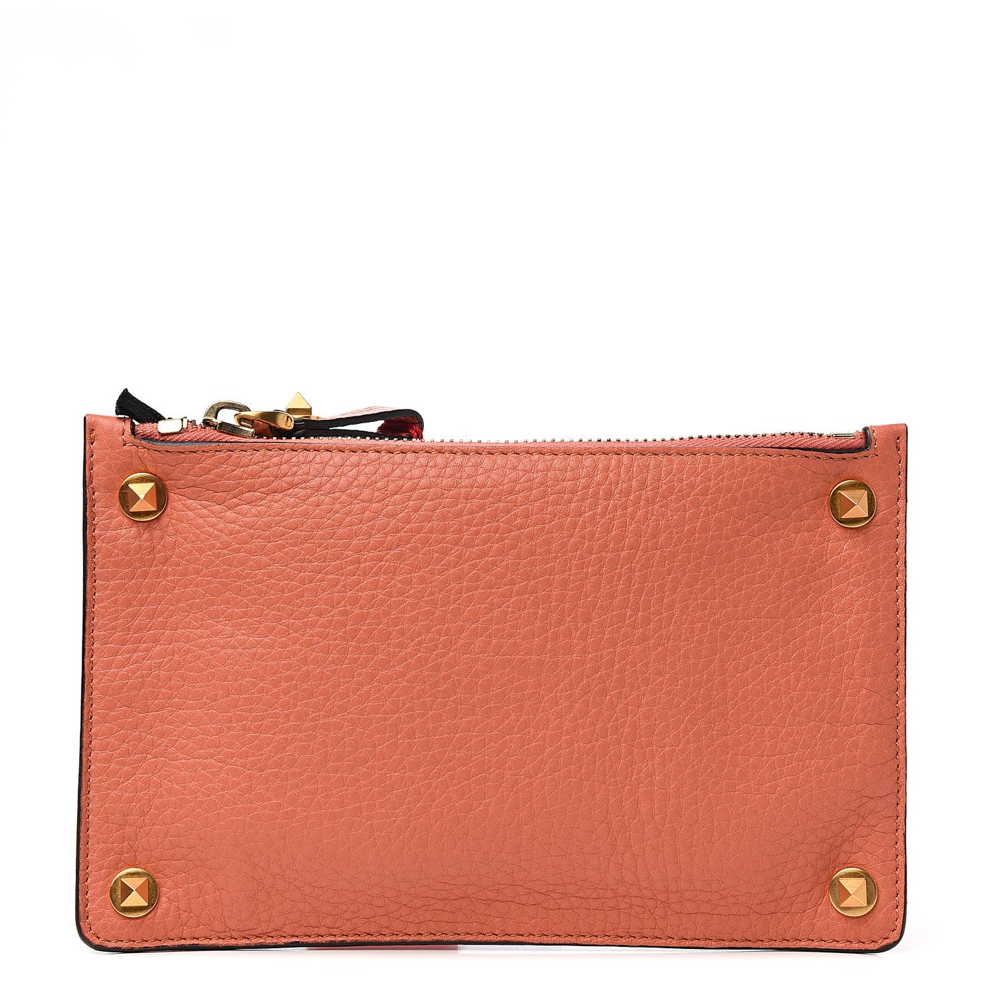 Calfskin Rockstud Zip Pouch Orange