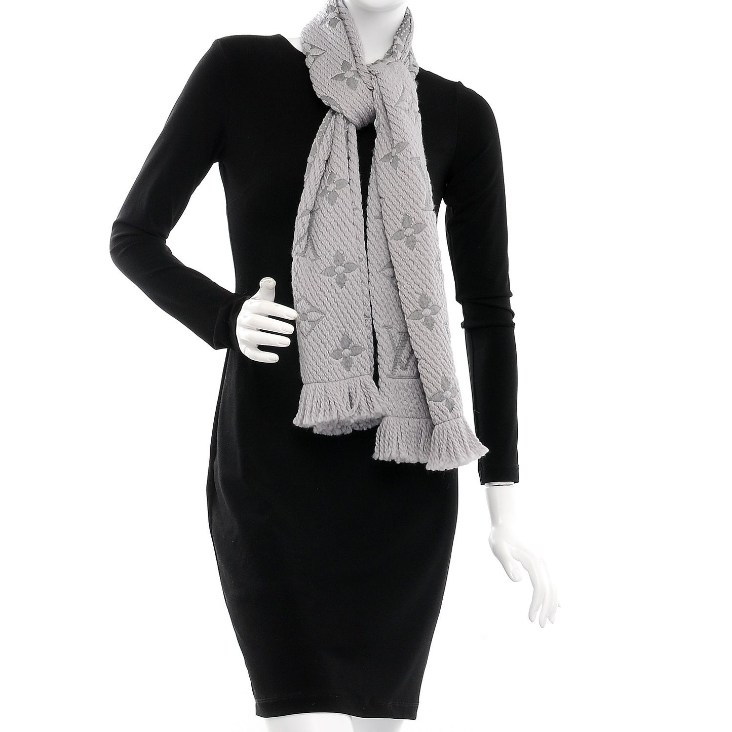Wool Silk Logomania Scarf Pearl Grey