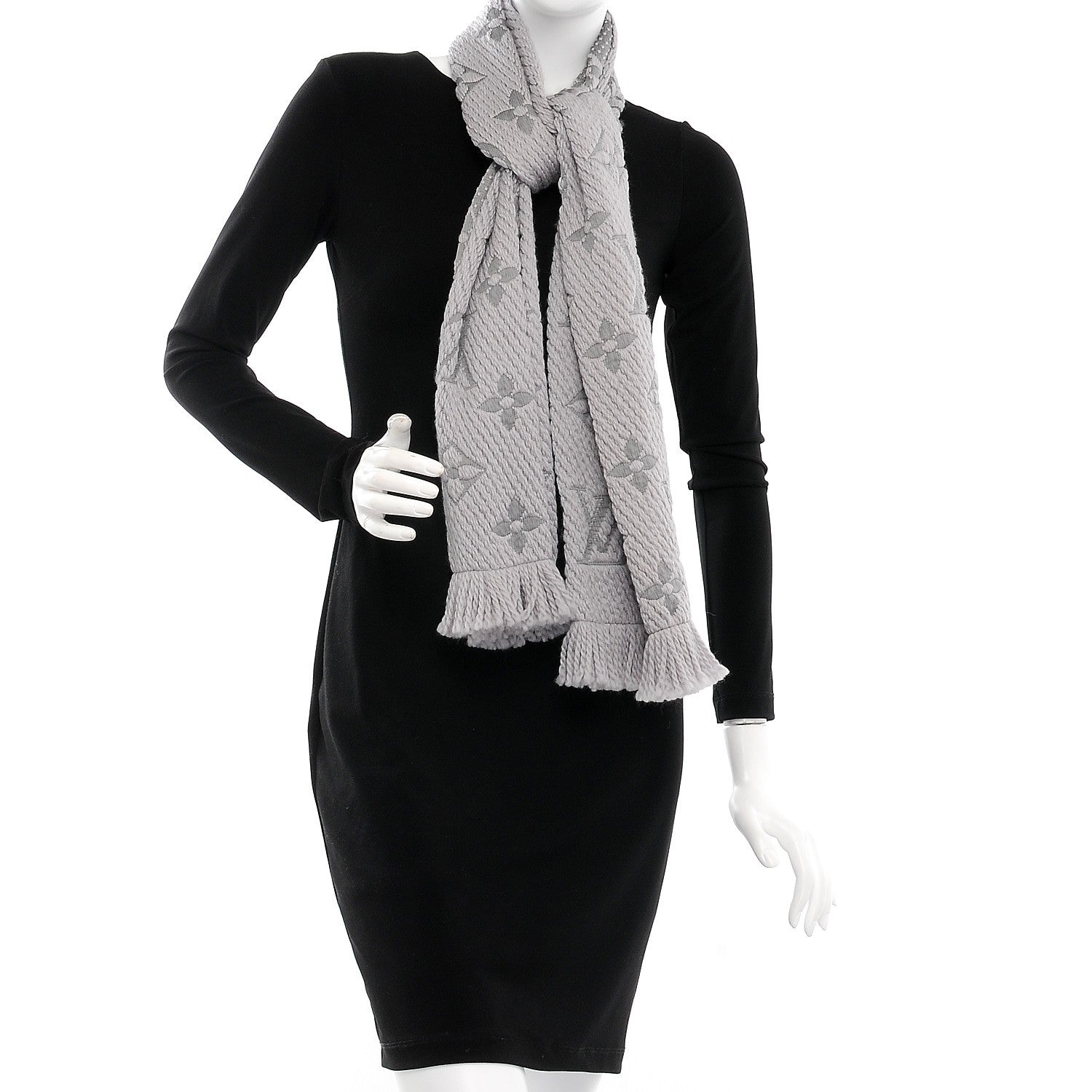 Louis Vuitton Wool Silk Logomania Scarf Pearl Grey 2 of 5