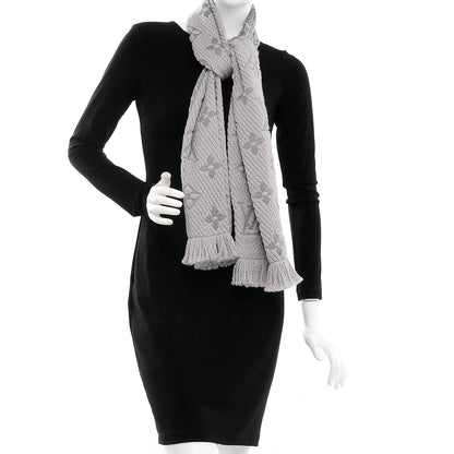 Louis Vuitton Wool Silk Logomania Scarf Pearl Grey 2 of 5