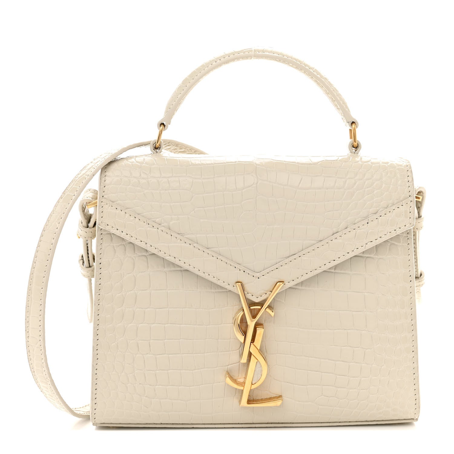 Saint Laurent Crocodile Embossed Mini Classic Monogram Cassandra Top Handle Crema Soft 1 of 15