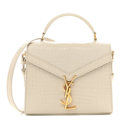 Saint Laurent Crocodile Embossed Mini Classic Monogram Cassandra Top Handle Crema Soft 1 of 15