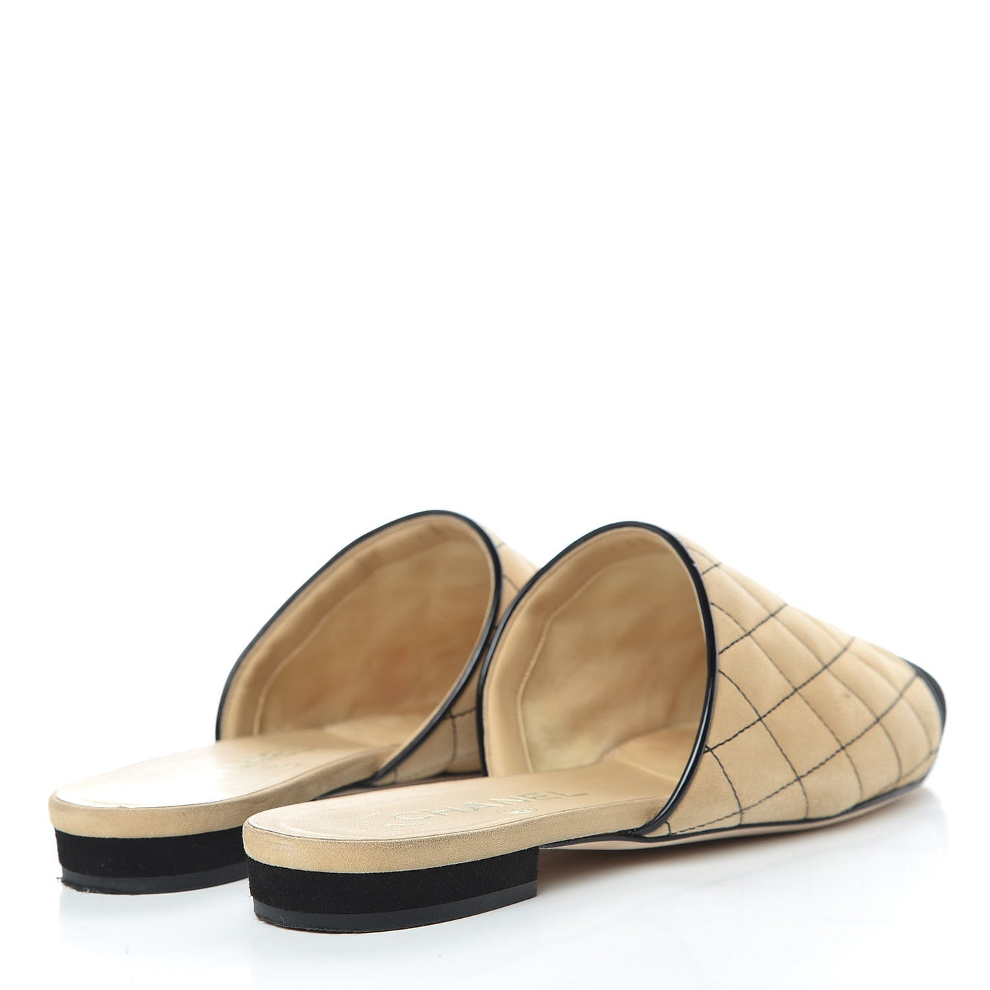 Kid Suede Quilted Mules 38 Beige Black