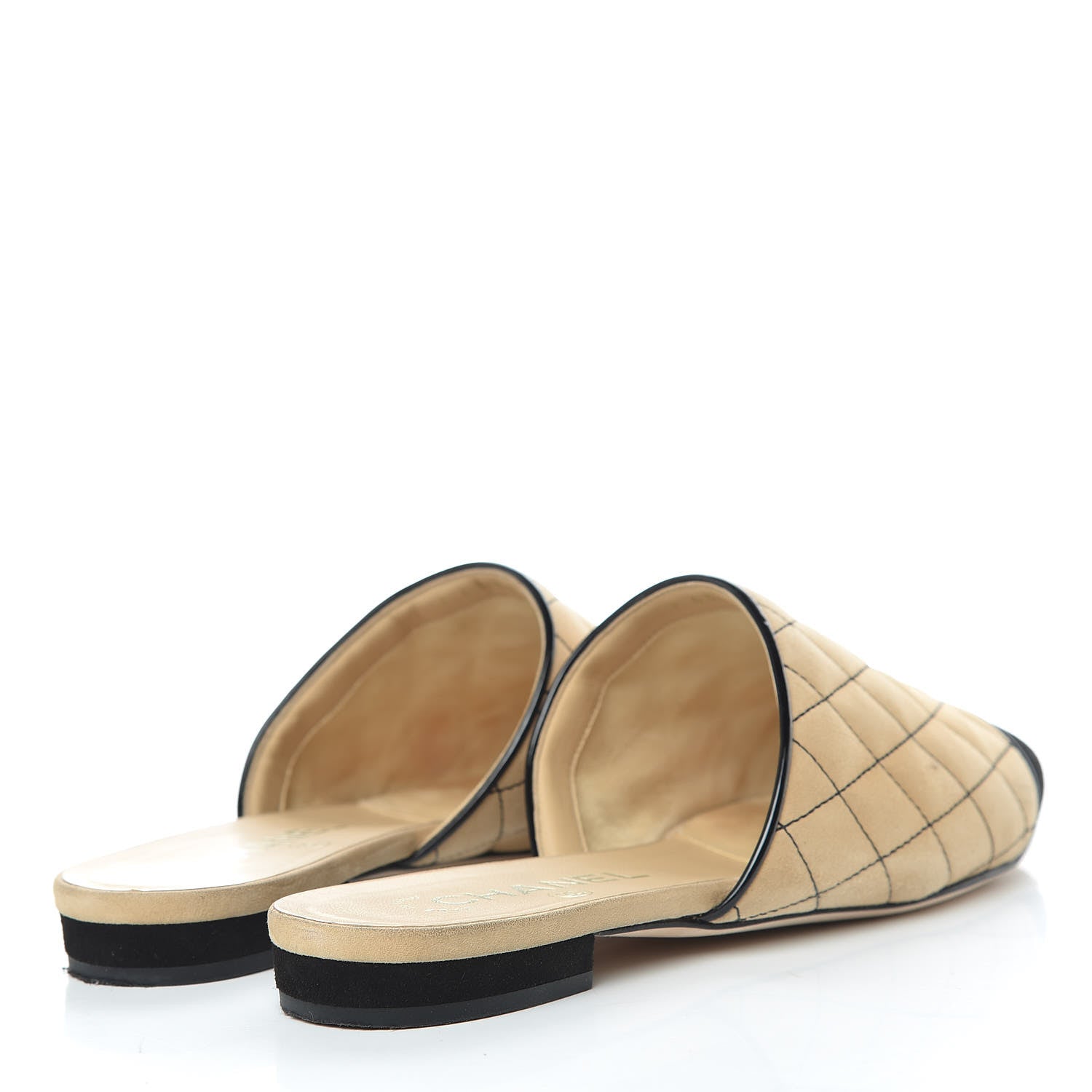 Chanel Kid Suede Quilted Mules 38 Beige Black 4 of 21