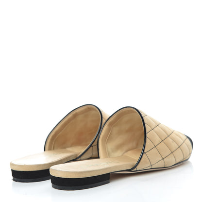 Chanel Kid Suede Quilted Mules 38 Beige Black 4 of 21