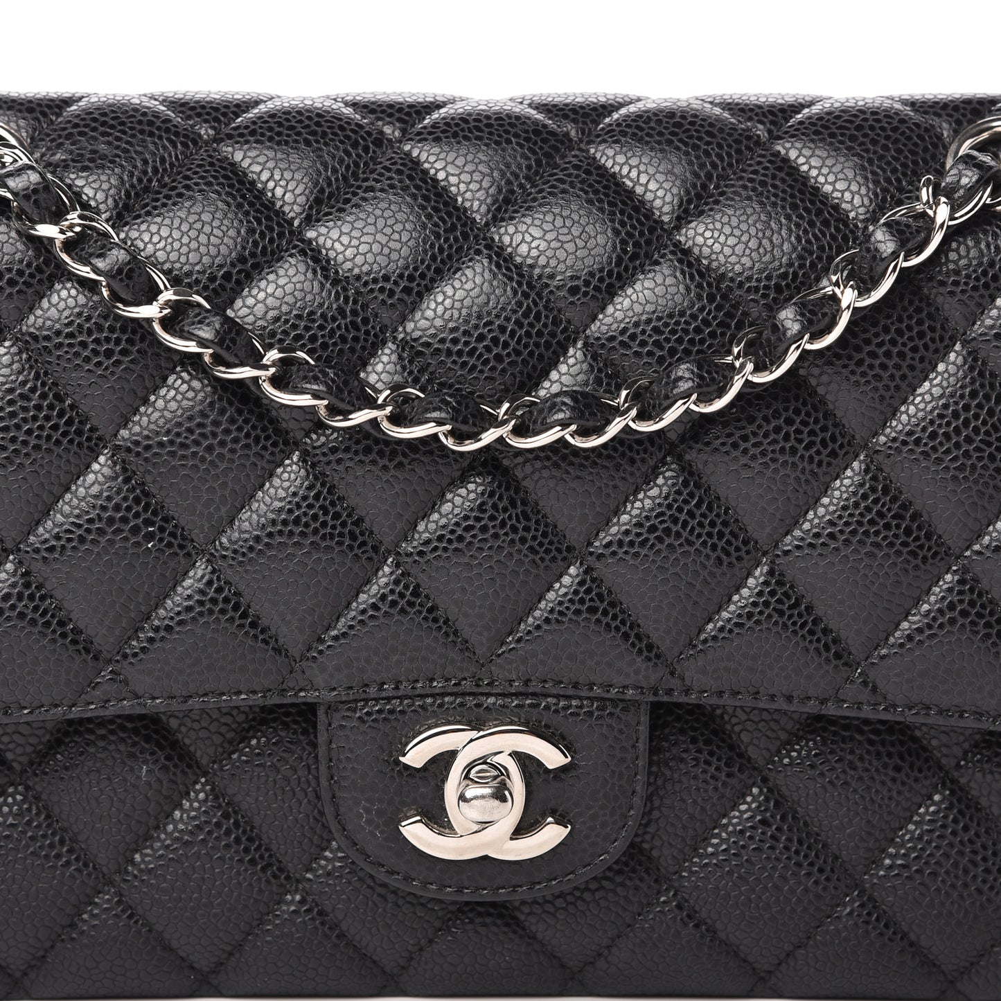 Caviar Quilted Medium Double Flap Black