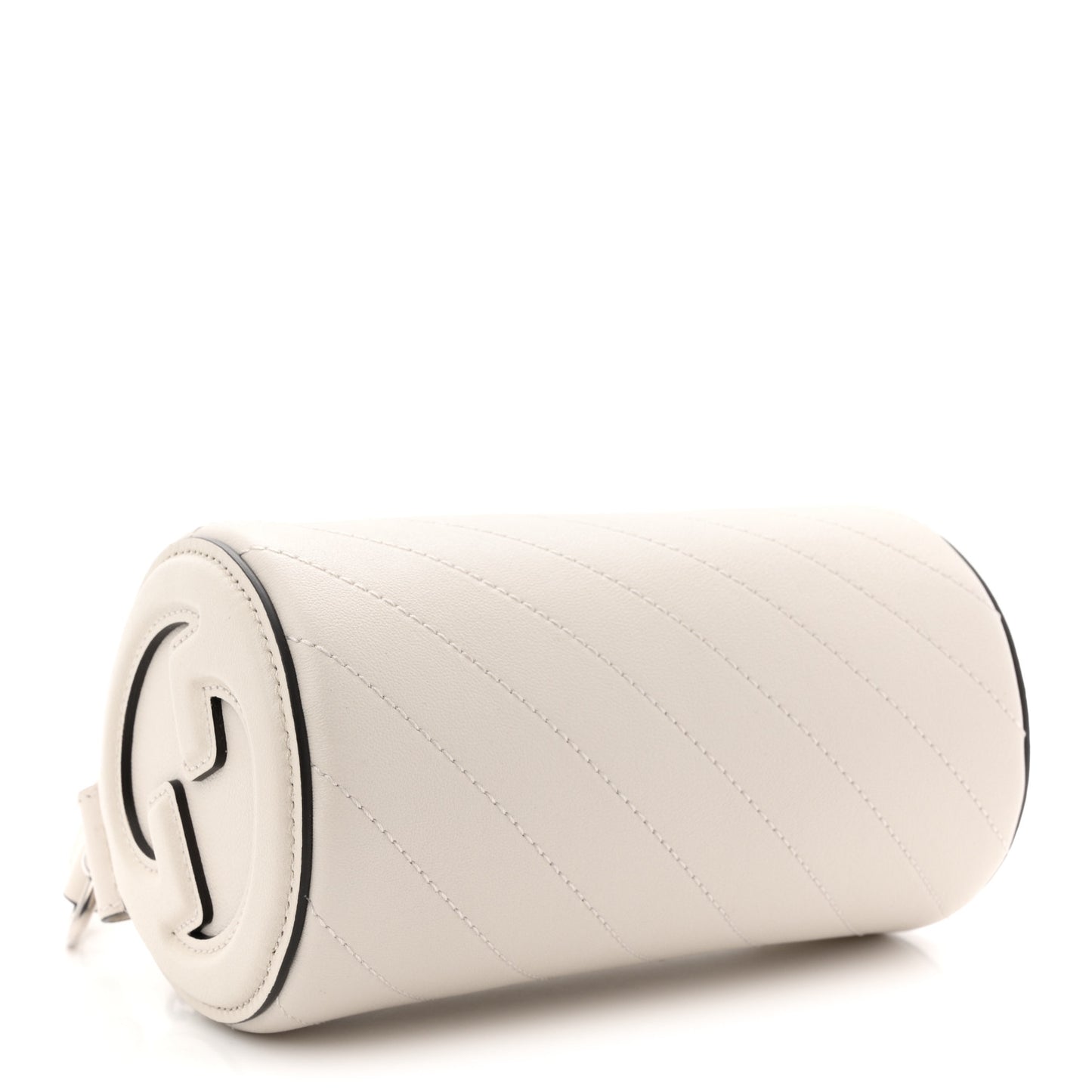 Sakai Be Green Calfskin Diagonal Stitched Mini Blondie Barrel Shoulder Bag Mystic White