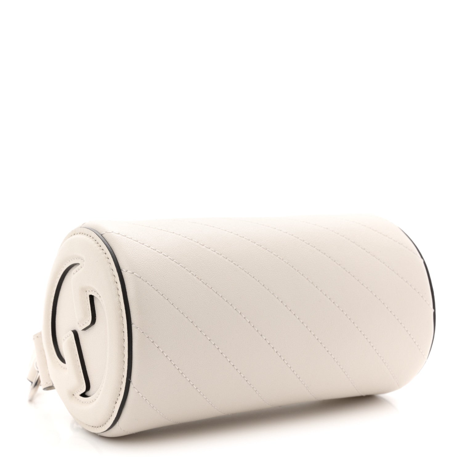 Gucci Sakai Be Green Calfskin Diagonal Stitched Mini Blondie Barrel Shoulder Bag Mystic White 4 of 11