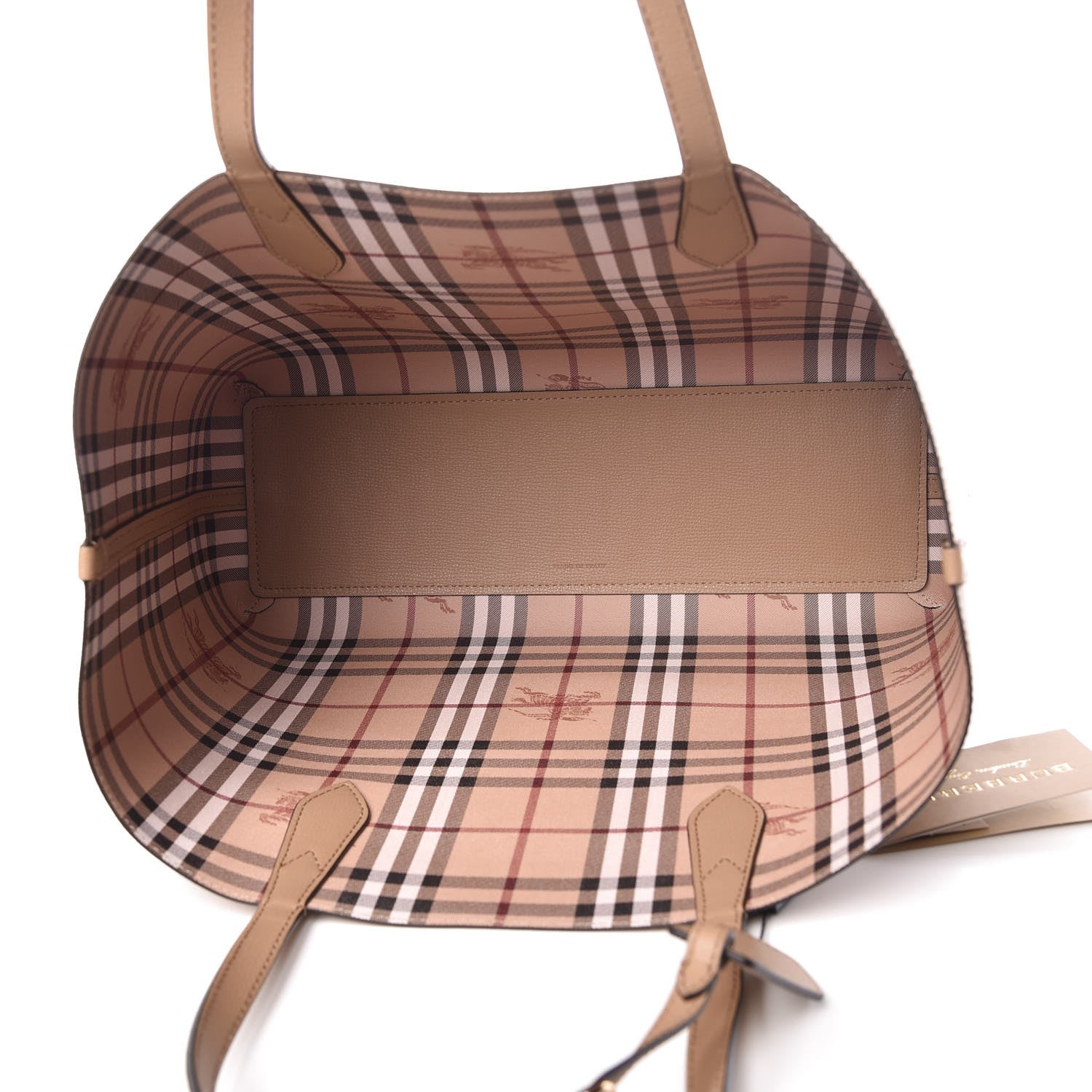 Burberry Grainy Calfskin Haymarket Check Medium Reversible Tote Mid Camel 9 of 13