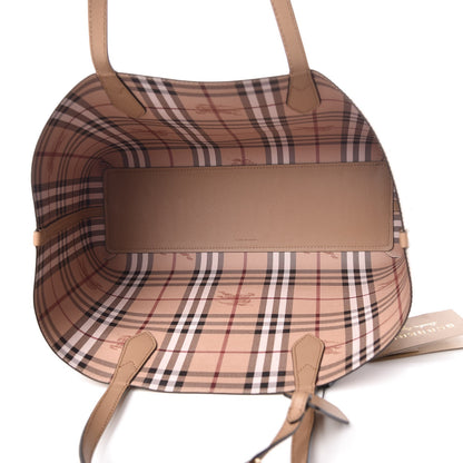 Burberry Grainy Calfskin Haymarket Check Medium Reversible Tote Mid Camel 9 of 13