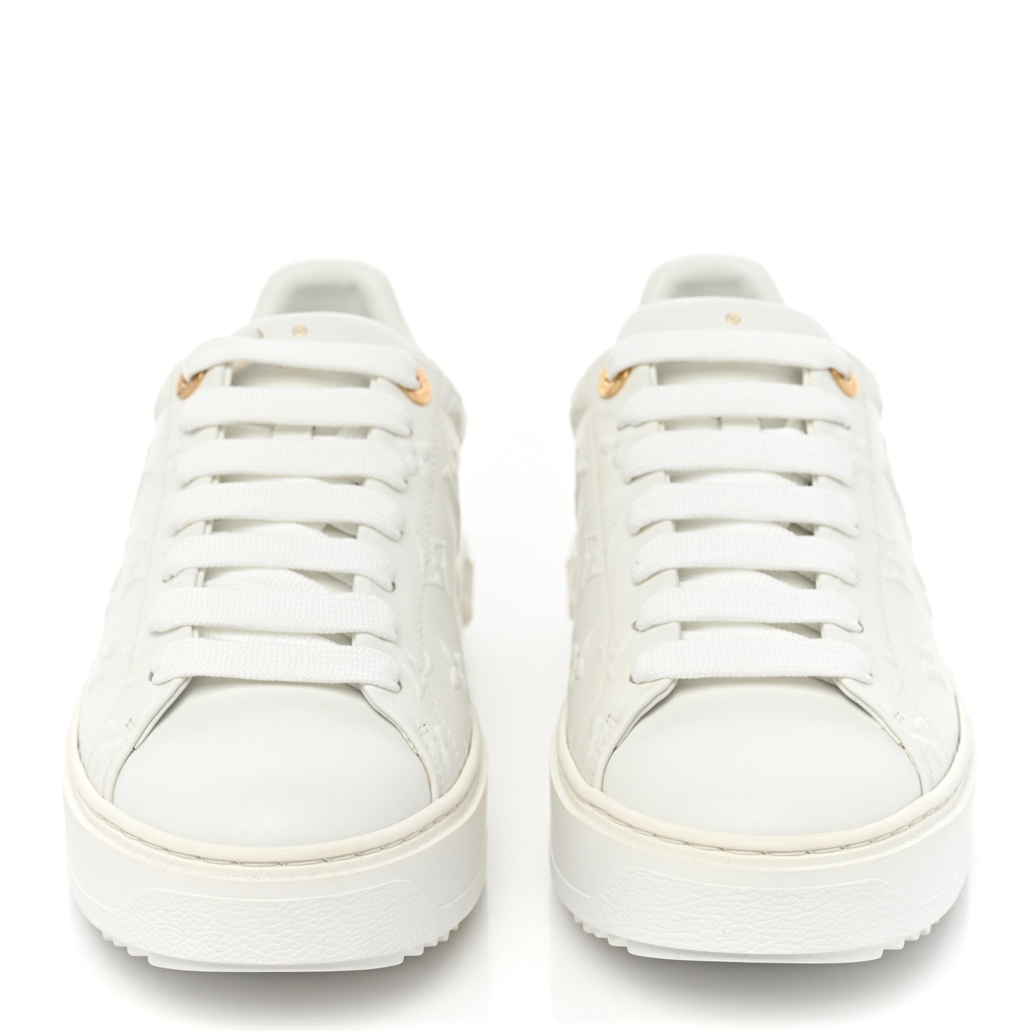 Lambskin Embossed Monogram Time Out Sneakers 38 White