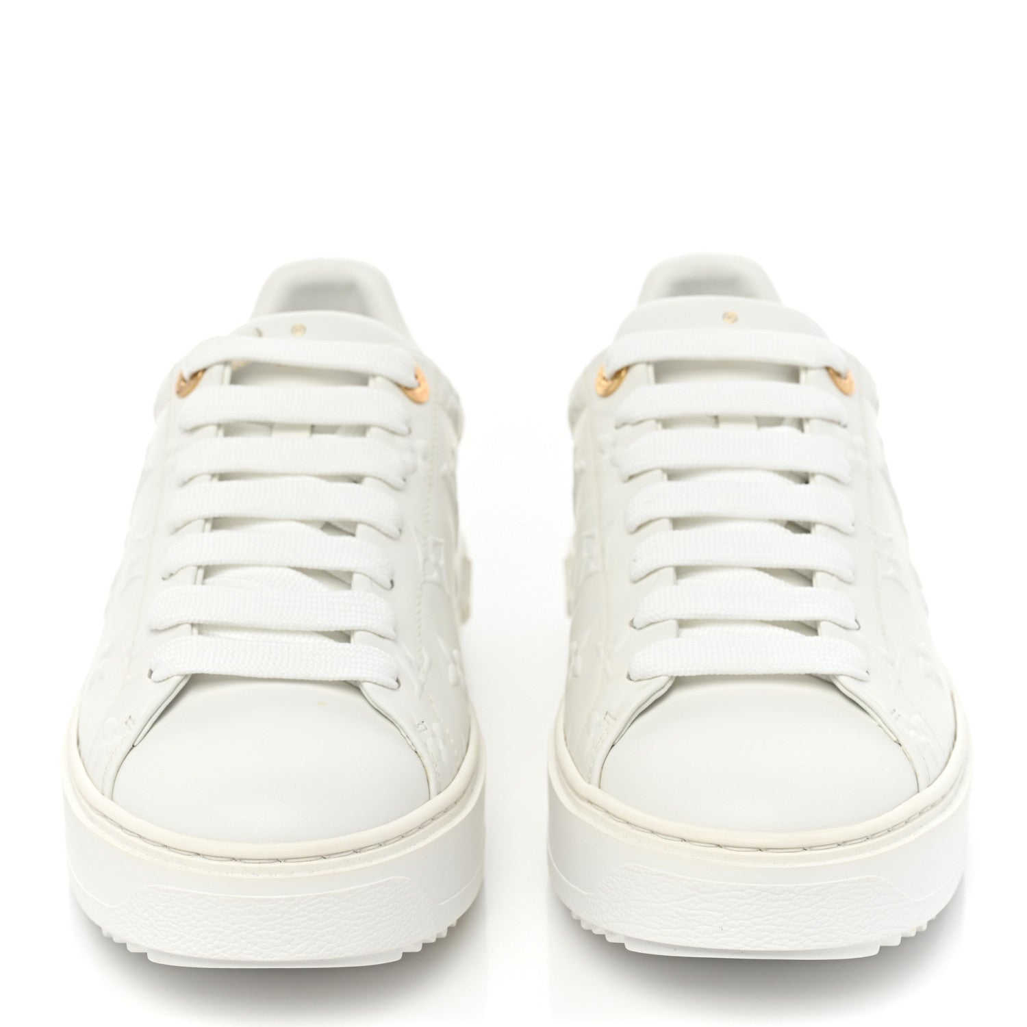 Louis Vuitton Lambskin Embossed Monogram Time Out Sneakers 38 White 2 of 11