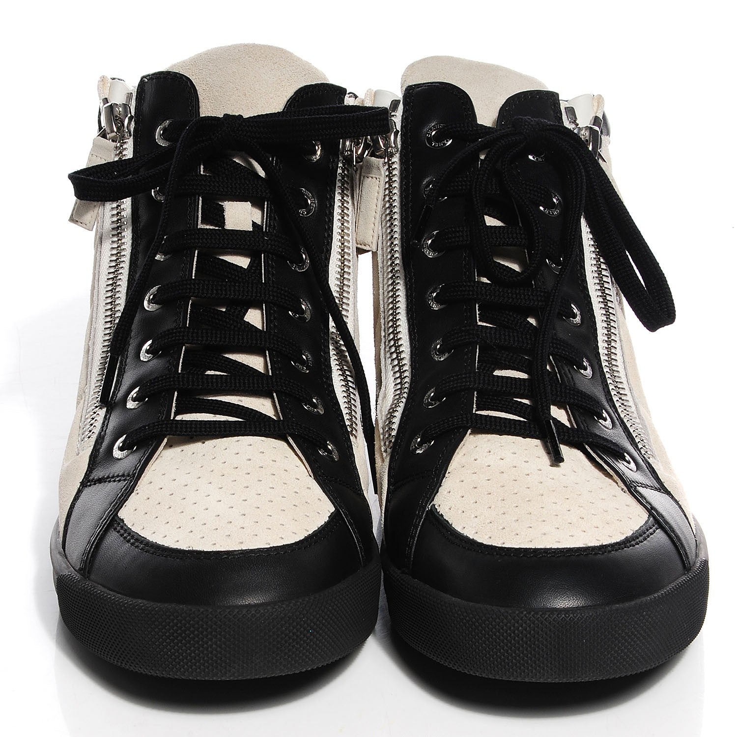 Chanel Suede Calfskin Zipped Sneakers 40.5 Beige Clair Black 2 of 8