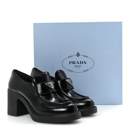 Prada Spazzolato Metal Triangle Logo 85mm Loafers 39.5 Black 10 of 10