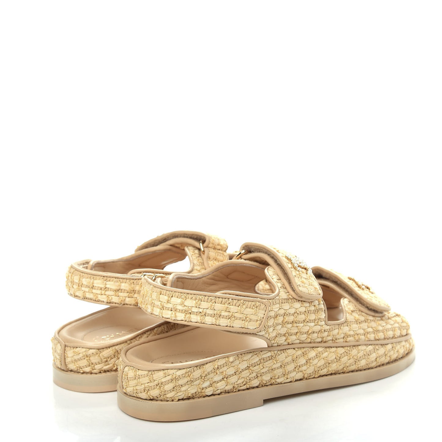 Braided Fabric Velcro Dad Sandals 37 Beige