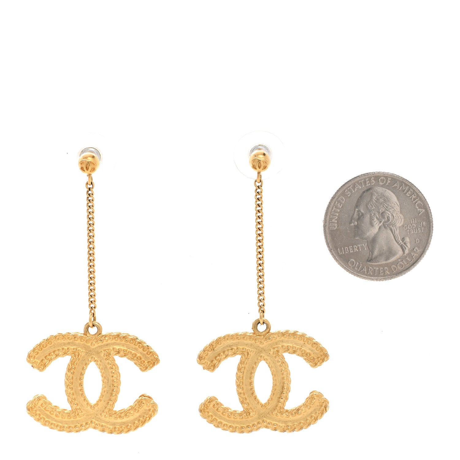 Chanel CC Drop Earrings Matte Gold 2 of 4