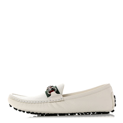 Gucci Road Calfskin Web Womens Horsebit Driver Loafers 37 Great White 1 of 9