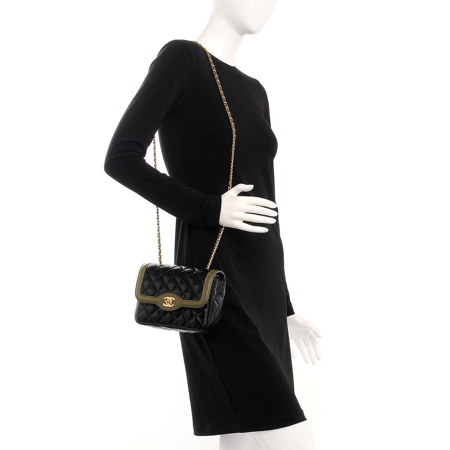 Lambskin Mini Square Flap Black Khaki