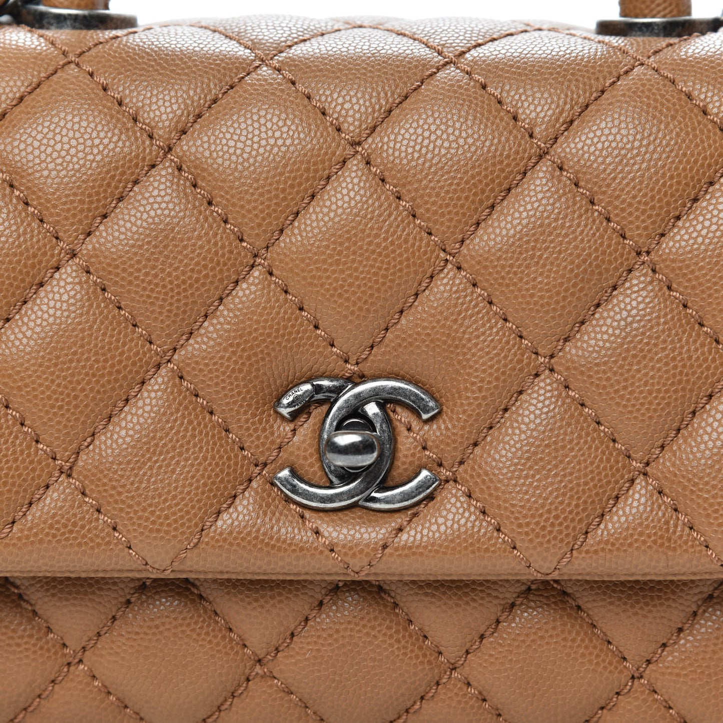 Caviar Quilted Mini Coco Handle Flap Camel