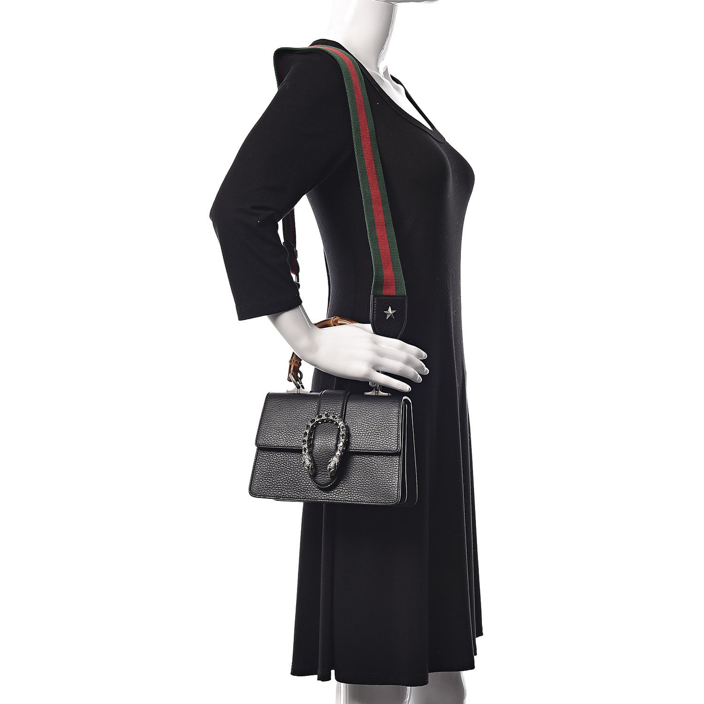 Dollar Calfskin Crystal Web Mini Dionysus Bamboo Top Handle Bag Black Black Diamond