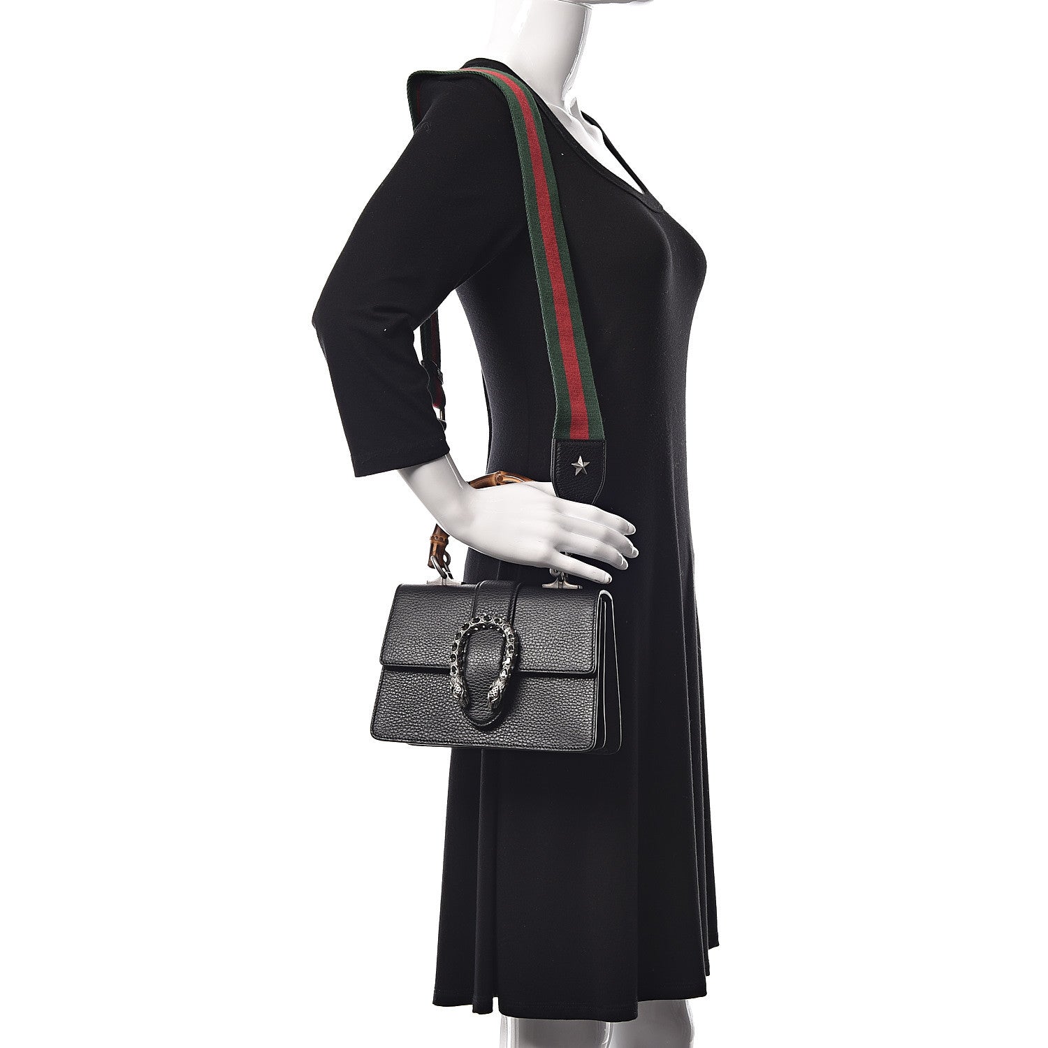 Gucci Dollar Calfskin Crystal Web Mini Dionysus Bamboo Top Handle Bag Black Black Diamond 2 of 10
