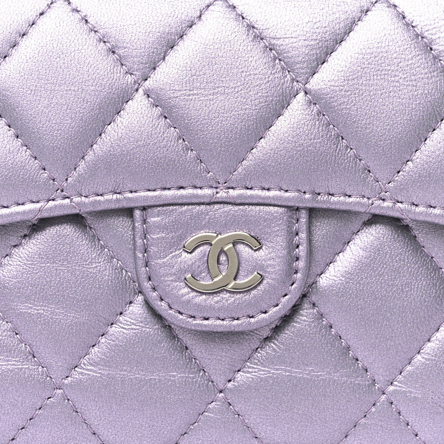 Chanel Iridescent Lambskin Quilted Compact Flap Wallet Purple 8 of 9